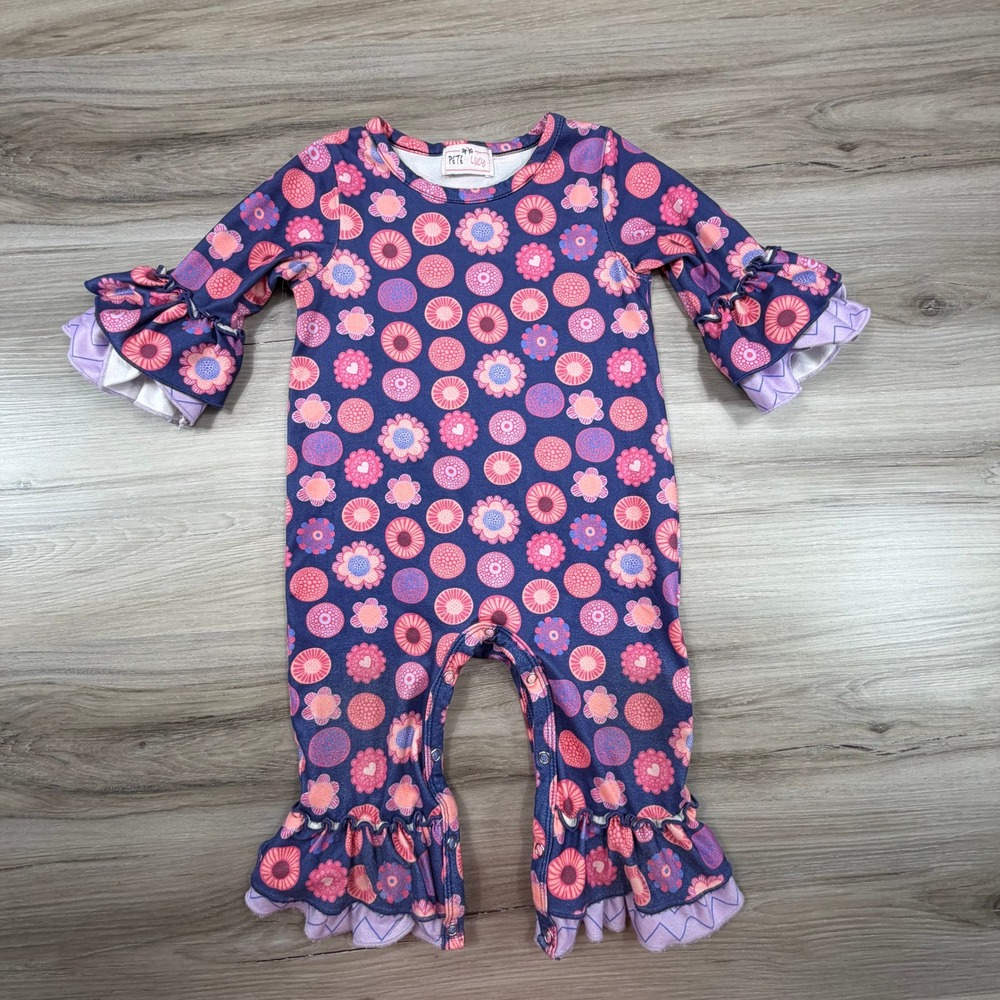 Pete Lucy Baby Girls‎ Floral Ruffle Romper Jumpsuit Pink Purple Navy Blue 9 12M